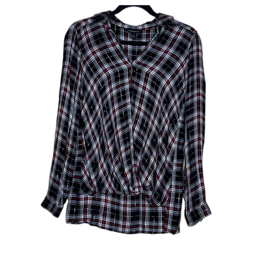 Rock Republic Plaid Top, Grunge, Emo,Faux Wrap Shirt, Black, Red